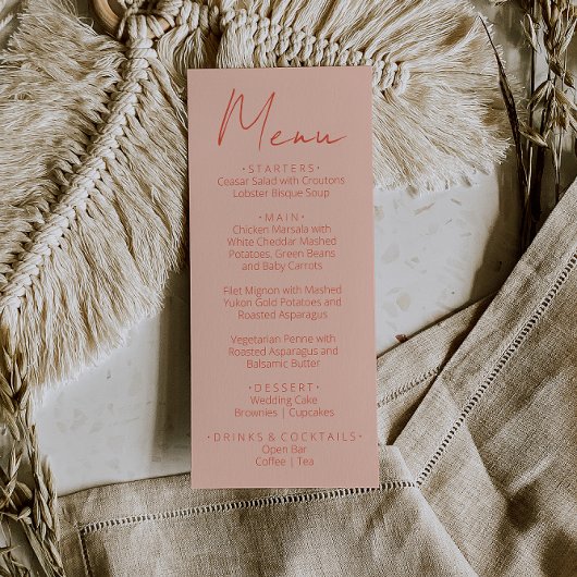 Retro Pink Orange Hand Written Wedding Menu Menükarte