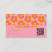 Retro Pink Orange QR Code Groovy Floral Boho Girly Visitenkarte (Rückseite)