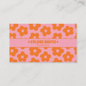Retro Pink Orange QR Code Groovy Floral Boho Girly Visitenkarte (Vorderseite)