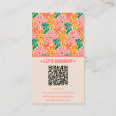 Retro Pink Orange QR Code Groovy Floral Trendy Visitenkarte (Rückseite)