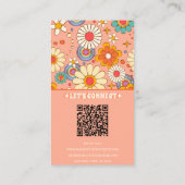 Retro Pink Orange QR Code Groovy Floral Trendy Visitenkarte (Rückseite)