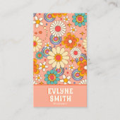 Retro Pink Orange QR Code Groovy Floral Trendy Visitenkarte (Vorderseite)