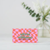 Retro Pink Orange QR-Code Groovy Kariert Einzigart Visitenkarte (Stehend Vorderseite)