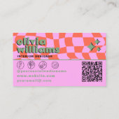 Retro Pink Orange QR-Code Groovy Kariert Einzigart Visitenkarte (Rückseite)
