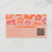 Retro Pink Orange QR-Code Groovy lächelnde Blumen Visitenkarte (Rückseite)