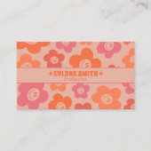 Retro Pink Orange QR Code Groovy Smiling Flowers  Visitenkarte (Vorderseite)