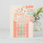 Retro Pink Orange Regenbogen Hochzeit speichern da Einladung (Stehend Vorderseite)