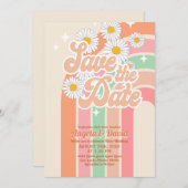 Retro Pink Orange Regenbogen Hochzeit speichern da Einladung (Vorne/Hinten)