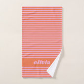 Retro Pink Orange Stripe Personalized Name Badhandtuch Set (Handtuch)