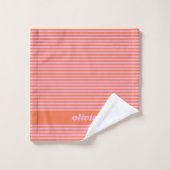 Retro Pink Orange Stripe Personalized Name Badhandtuch Set (Waschlappen)