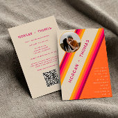 Retro Pink Orange Stripes 70er 80er QR Code Hochze Einladung
