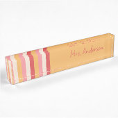Retro Pink Orange und Gold Strips Script Name Namensplakette
