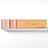 Retro Pink Orange und Gold Strips Script Name Namensplakette (Vorderseite)