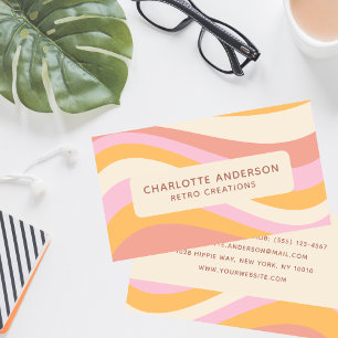 Retro Pink Orange Wellen Femininer Name Visitenkarte
