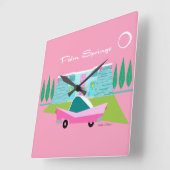 Retro Pink Palm Springs Akryllische Wall Clock Quadratische Wanduhr (Winkel)