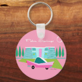 Retro Pink Palm Springs Button Schlüsselanhänger (Vorderseite)