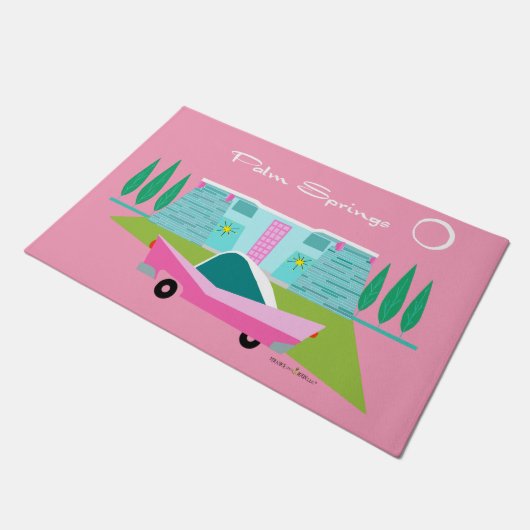 Retro Pink Palm Springs Door Mat Fußmatte (Schrägansicht)