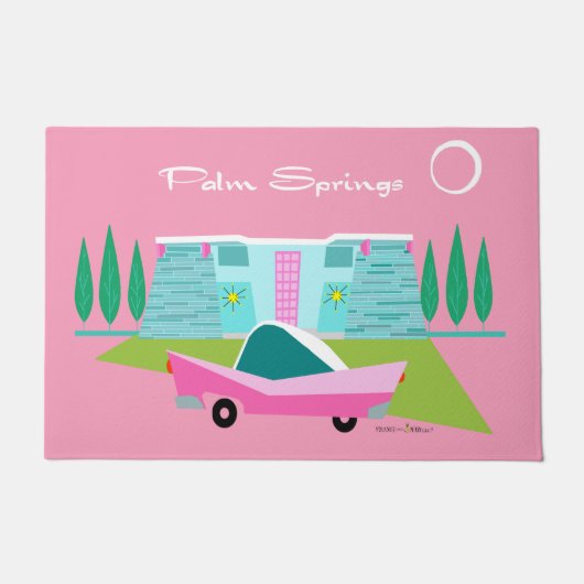 Retro Pink Palm Springs Door Mat Fußmatte (Vorderseite)
