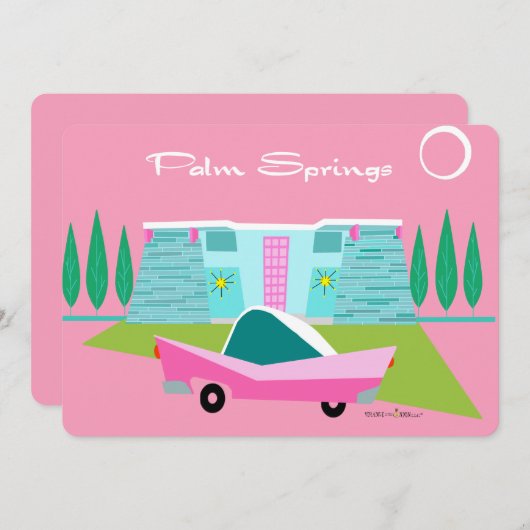 Retro Pink Palm Springs Einladung (Vorne/Hinten)