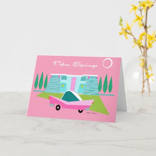 Retro Pink Palm Springs Faltkarte Karte (Gelbe Blume)