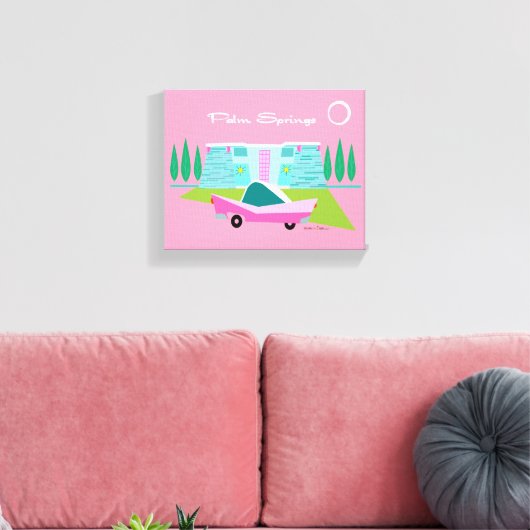 Retro Pink Palm Springs Gestrichen Canvas Print Leinwanddruck (Insitu (Wohnzimmer))