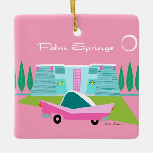 Retro Pink Palm Springs Keramik Ornament (Vorderseite)