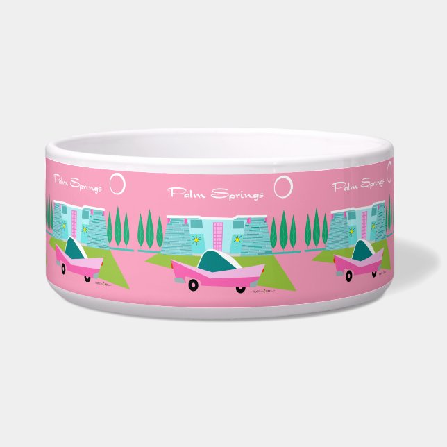 Retro Pink Palm Springs Keramik Pet Bowl Napf (Vorderseite)