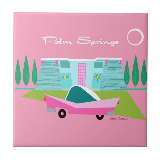 Retro Pink Palm Springs Keramik Tile Fliese (Vorderseite)