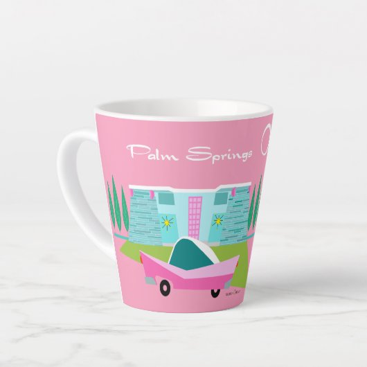 Retro Pink Palm Springs Latte Tasse (Linke Ecke)