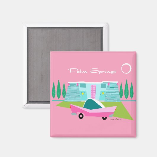 Retro Pink Palm Springs Magnet (Vorderseite/Rückseite)