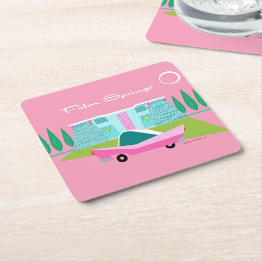 Retro Pink Palm Springs Paper Untersetzer (angewinkelt)