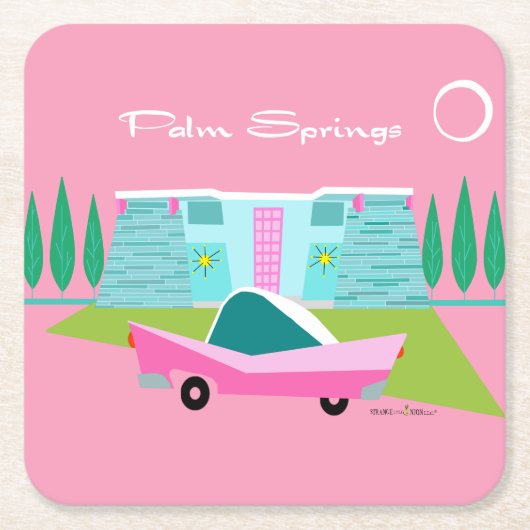 Retro Pink Palm Springs Paper Untersetzer (Vorderseite)