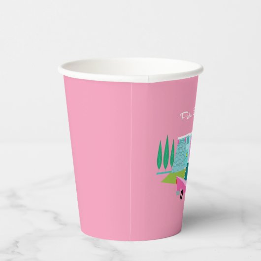 Retro Pink Palm Springs Papiertasse Pappbecher (Rechts)