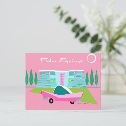 Retro Pink Palm Springs Postkarte (Stehend Vorderseite)