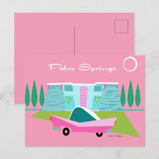 Retro Pink Palm Springs Postkarte (Vorne/Hinten)