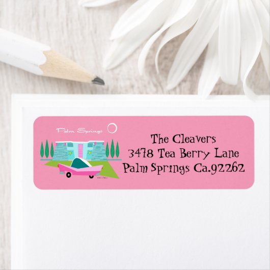 Retro Pink Palm Springs Return Address Label (Insitu)