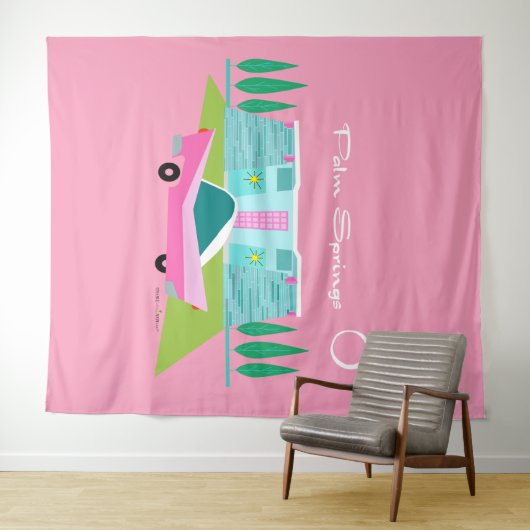 Retro Pink Palm Springs Tapestry Wandteppich (Beispiel (Horizontal))