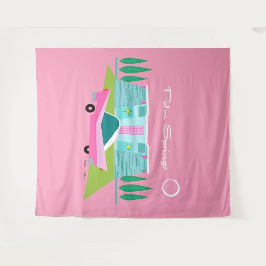 Retro Pink Palm Springs Tapestry Wandteppich (Vorderseite (Horizontal))