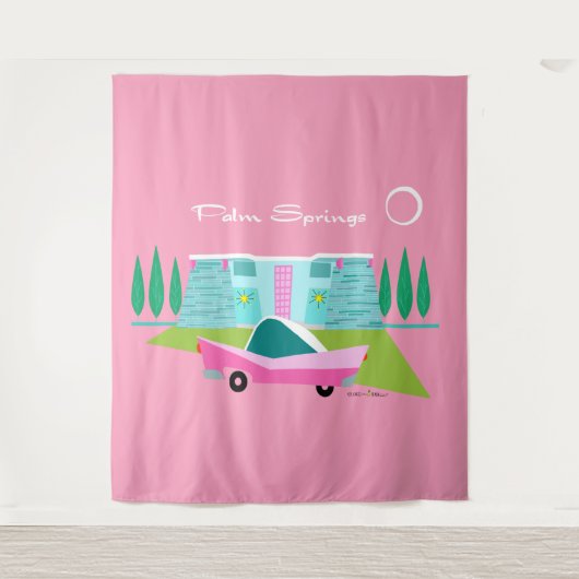 Retro Pink Palm Springs Tapestry Wandteppich (Vorderseite)