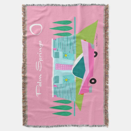 Retro Pink Palm Springs Throw Blanke Decke (Vorderseite Vertikal)