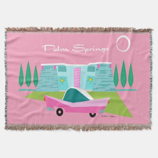 Retro Pink Palm Springs Throw Blanke Decke (Vorderseite)