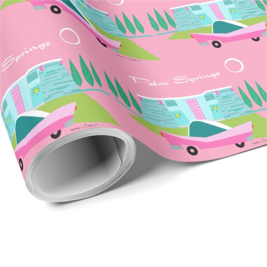 Retro Pink Palm Springs Wrapping Paper Geschenkpapier (Rolleneckpunkt)