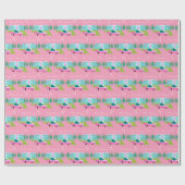 Retro Pink Palm Springs Wrapping Paper Geschenkpapier (Flach)