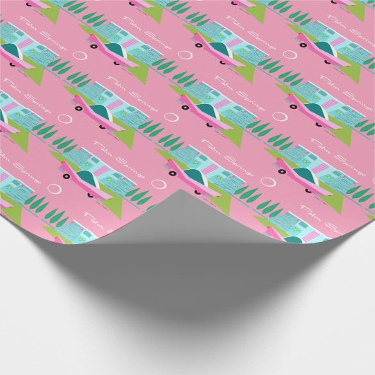 Retro Pink Palm Springs Wrapping Paper Geschenkpapier (Ecke)