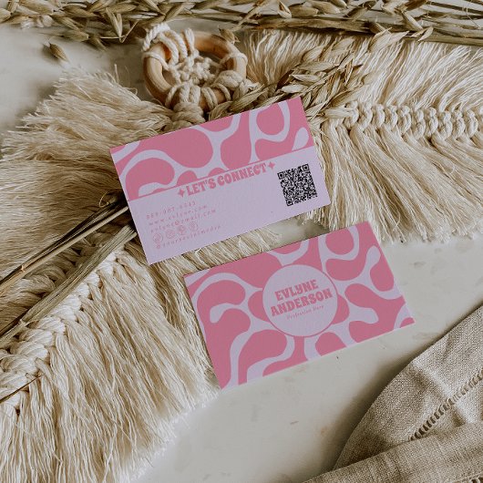 Retro Pink Pastel QR Code 70s Groovy Girly Trendy Visitenkarte