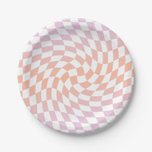 Retro Pink Peach Karo Warmes Karton Pappteller