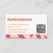 Retro Pink & Peach Wavy Pattern with QR Code  Visitenkarte (Rückseite)