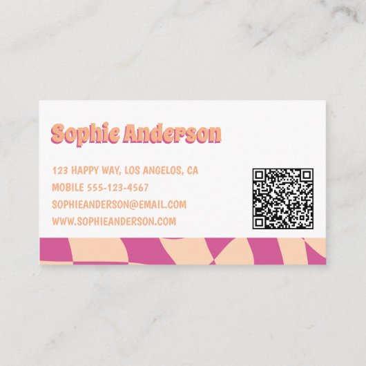 Retro Pink & Peach Wavy Pattern with QR Code Visitenkarte (Rückseite)