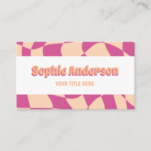 Retro Pink & Peach Wavy Pattern with QR Code  Visitenkarte (Vorderseite)