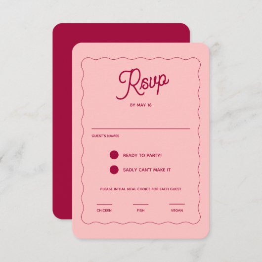 Retro Pink Peachy Fuchsia Wave Frame Wedding Meeti RSVP Karte (Vorne/Hinten)